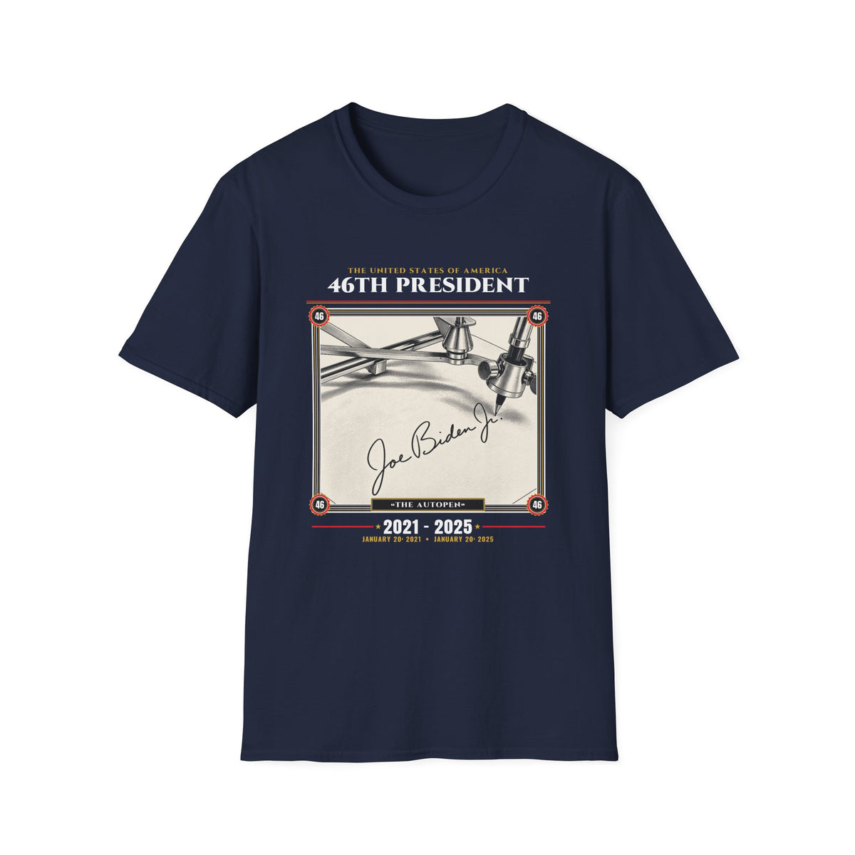 46th President - The Autopen (2021–2025) Vintage Engraving Portrait Unisex Softstyle T-Shirt