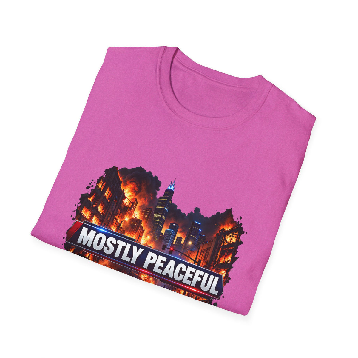 Mostly Peaceful — Fiery City News Banner Parody Graphic Unisex Softstyle T-Shirt