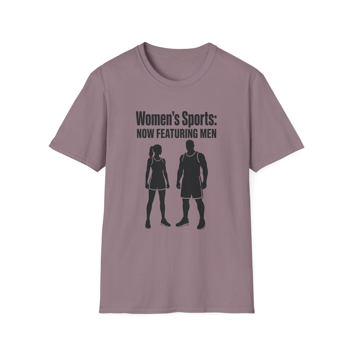 Women's Sports Now Featuring Men — Athlete Silhouette Political Satire Unisex Softstyle T-Shirt
