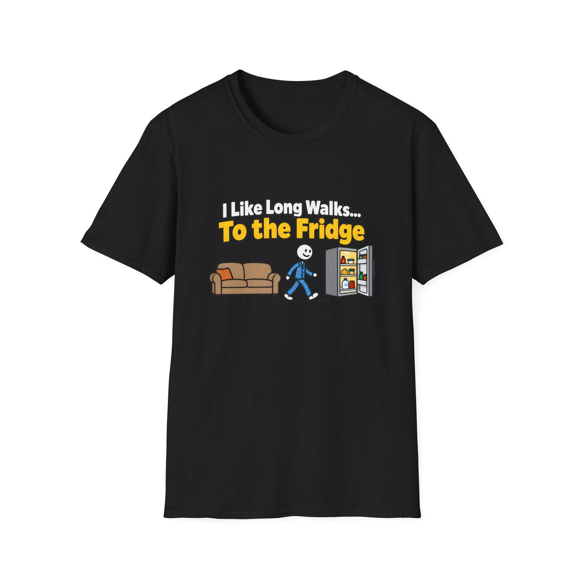 I Like Long Walks To The Fridge — Funny Couch & Snack Humor Graphic Unisex Softstyle T-Shirt