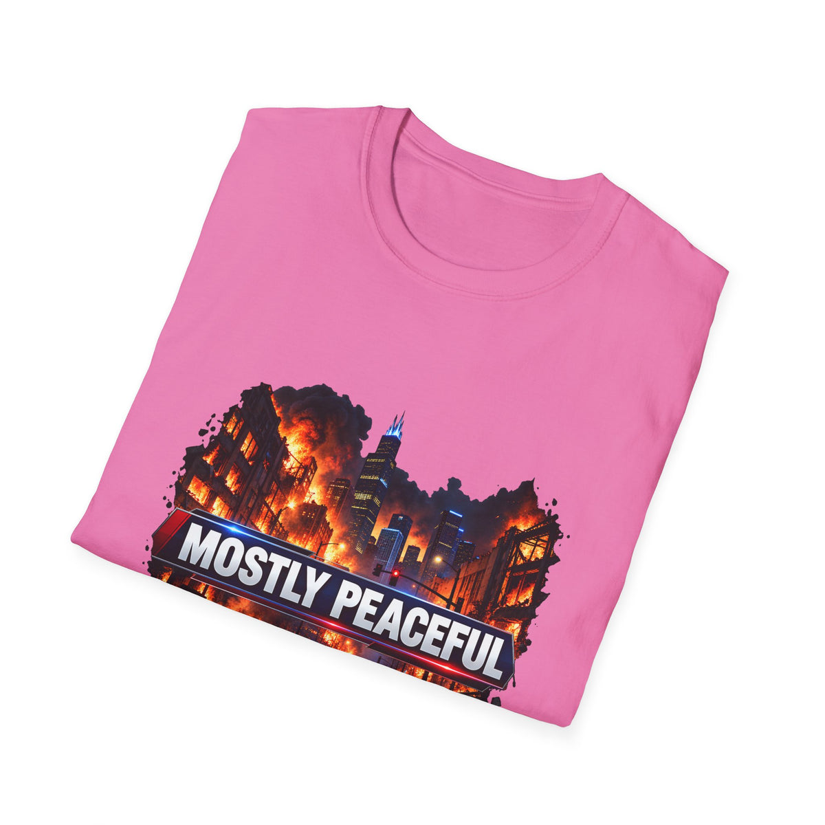 Mostly Peaceful — Fiery City News Banner Parody Graphic Unisex Softstyle T-Shirt