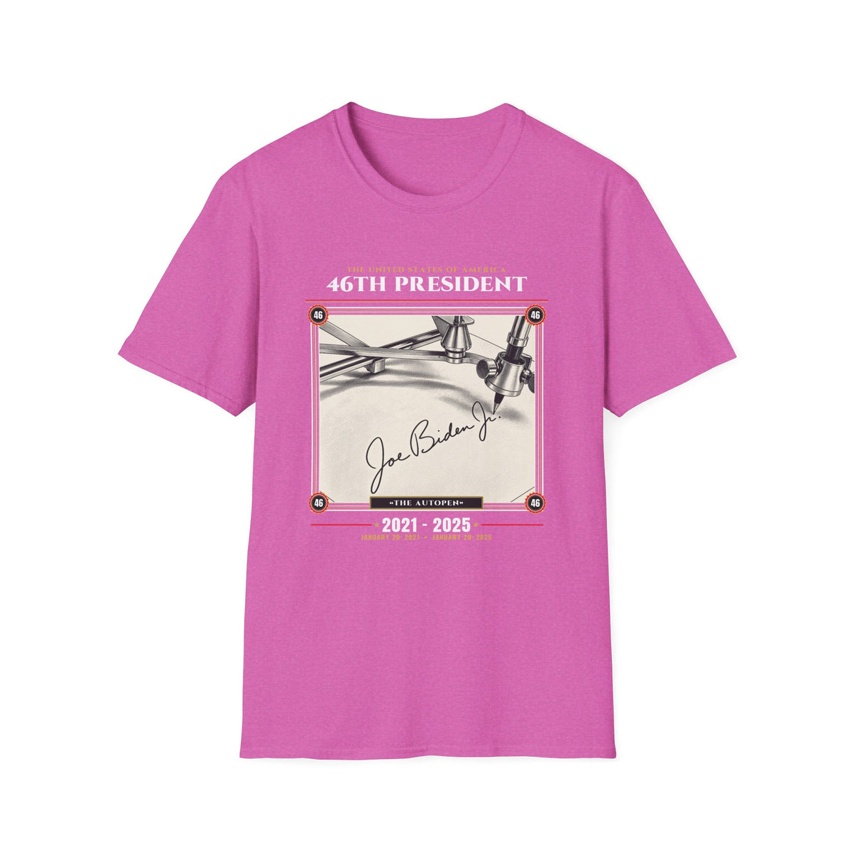 46th President - The Autopen (2021–2025) Vintage Engraving Portrait Unisex Softstyle T-Shirt