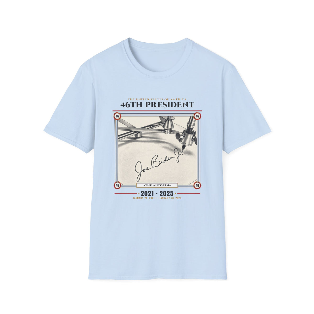 46th President - The Autopen (2021–2025) Vintage Engraving Portrait Unisex Softstyle T-Shirt