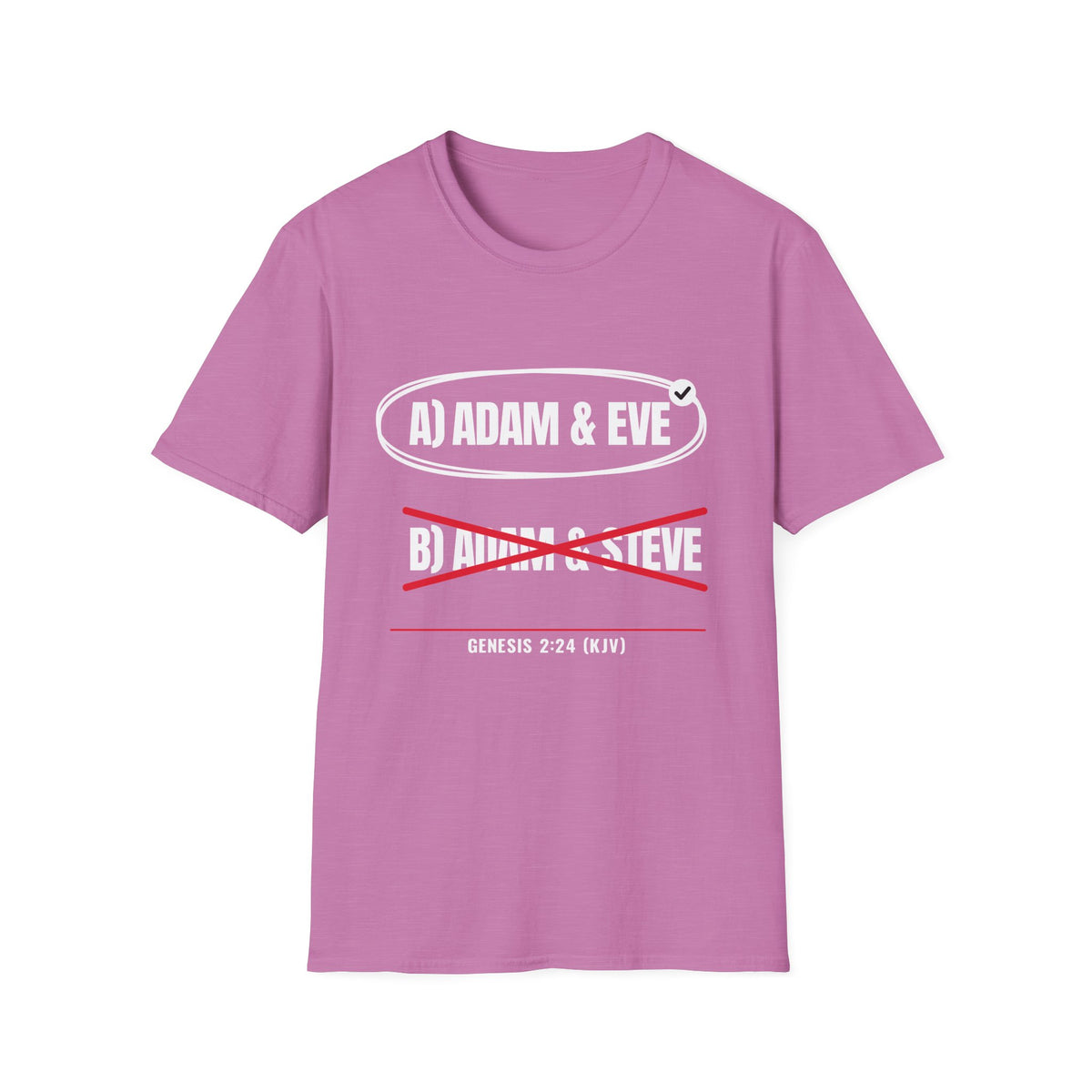 Adam & Eve Not Adam & Steve - God's Creation Order (Genesis 1:27 & 2:24 KJV) Unisex Softstyle T-Shirt