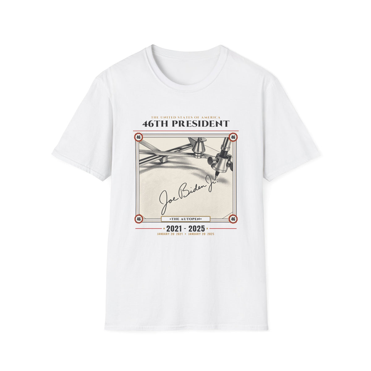 46th President - The Autopen (2021–2025) Vintage Engraving Portrait Unisex Softstyle T-Shirt