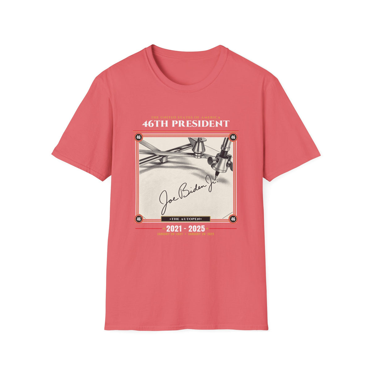 46th President - The Autopen (2021–2025) Vintage Engraving Portrait Unisex Softstyle T-Shirt