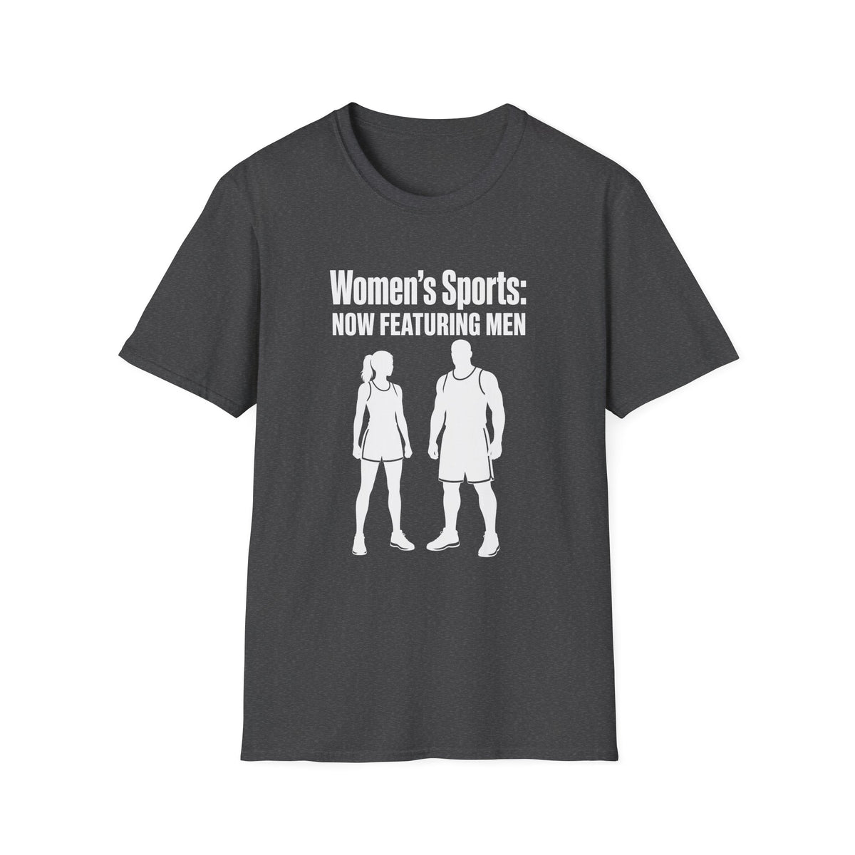 Women's Sports Now Featuring Men — Athlete Silhouette Political Satire Unisex Softstyle T-Shirt