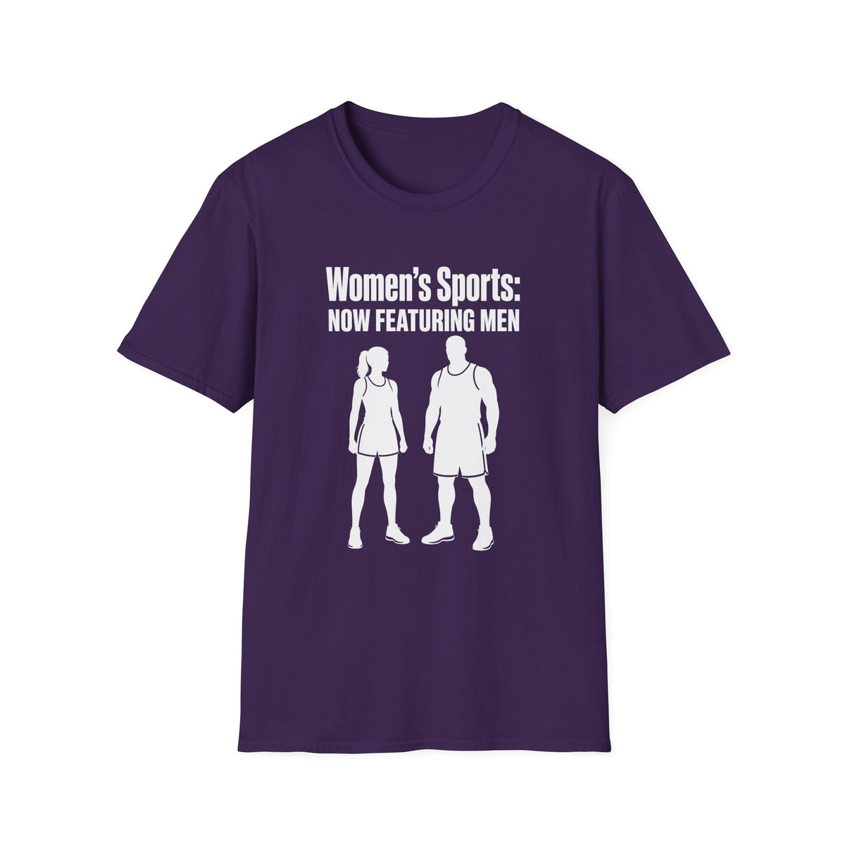 Women's Sports Now Featuring Men — Athlete Silhouette Political Satire Unisex Softstyle T-Shirt