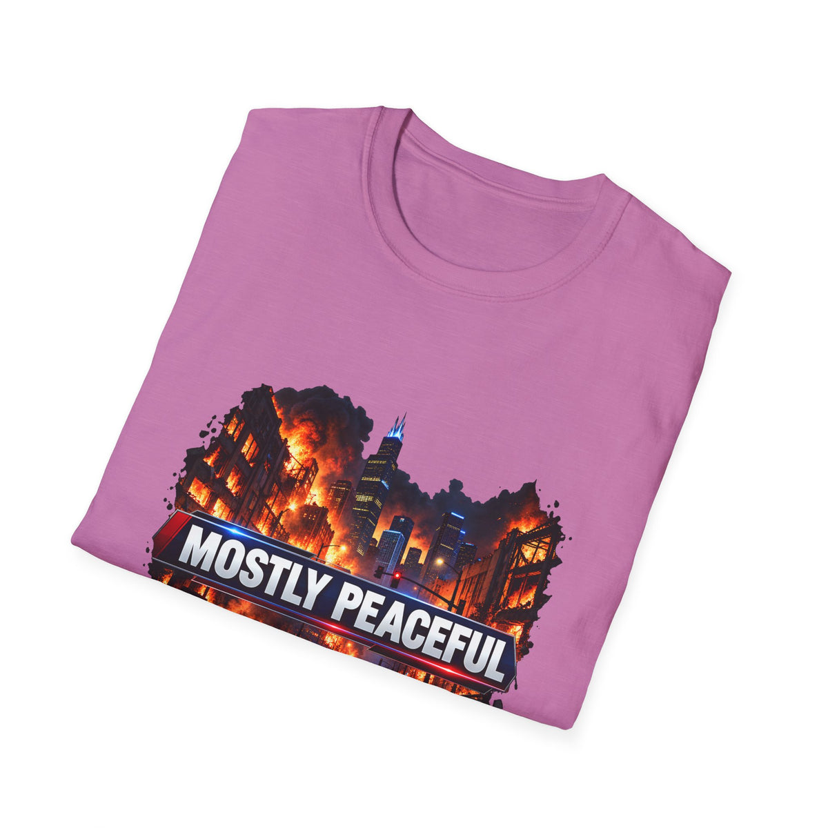 Mostly Peaceful — Fiery City News Banner Parody Graphic Unisex Softstyle T-Shirt
