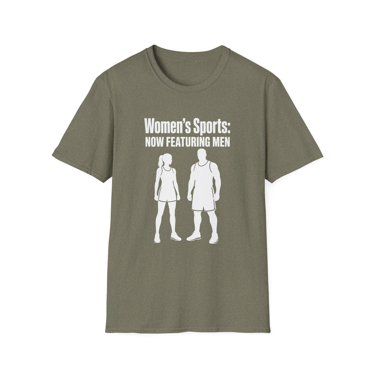 Women's Sports Now Featuring Men — Athlete Silhouette Political Satire Unisex Softstyle T-Shirt