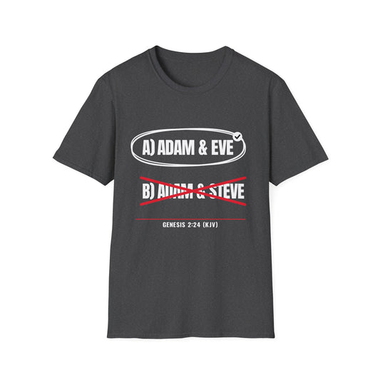 Adam & Eve Not Adam & Steve - God's Creation Order (Genesis 1:27 & 2:24 KJV) Unisex Softstyle T-Shirt