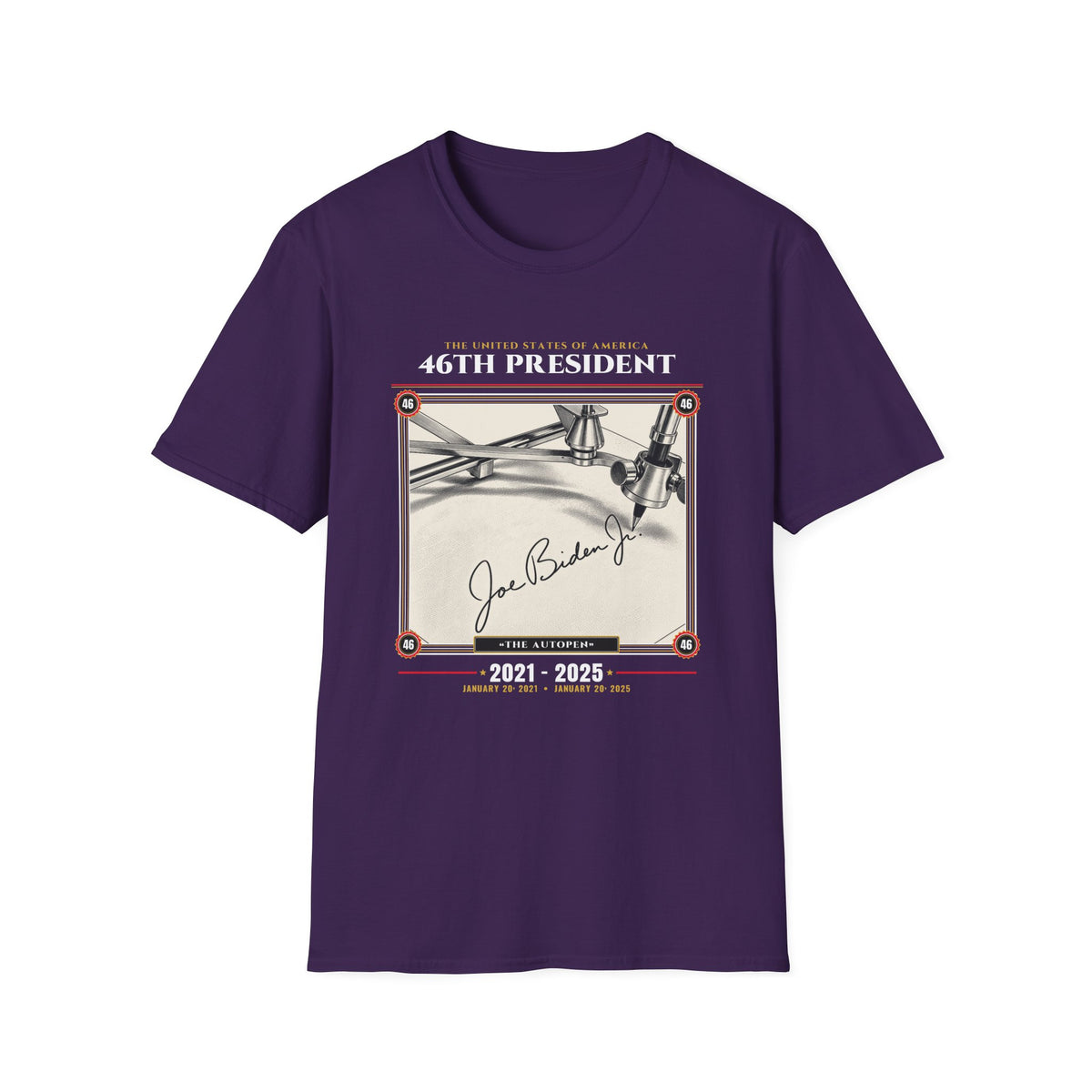 46th President - The Autopen (2021–2025) Vintage Engraving Portrait Unisex Softstyle T-Shirt