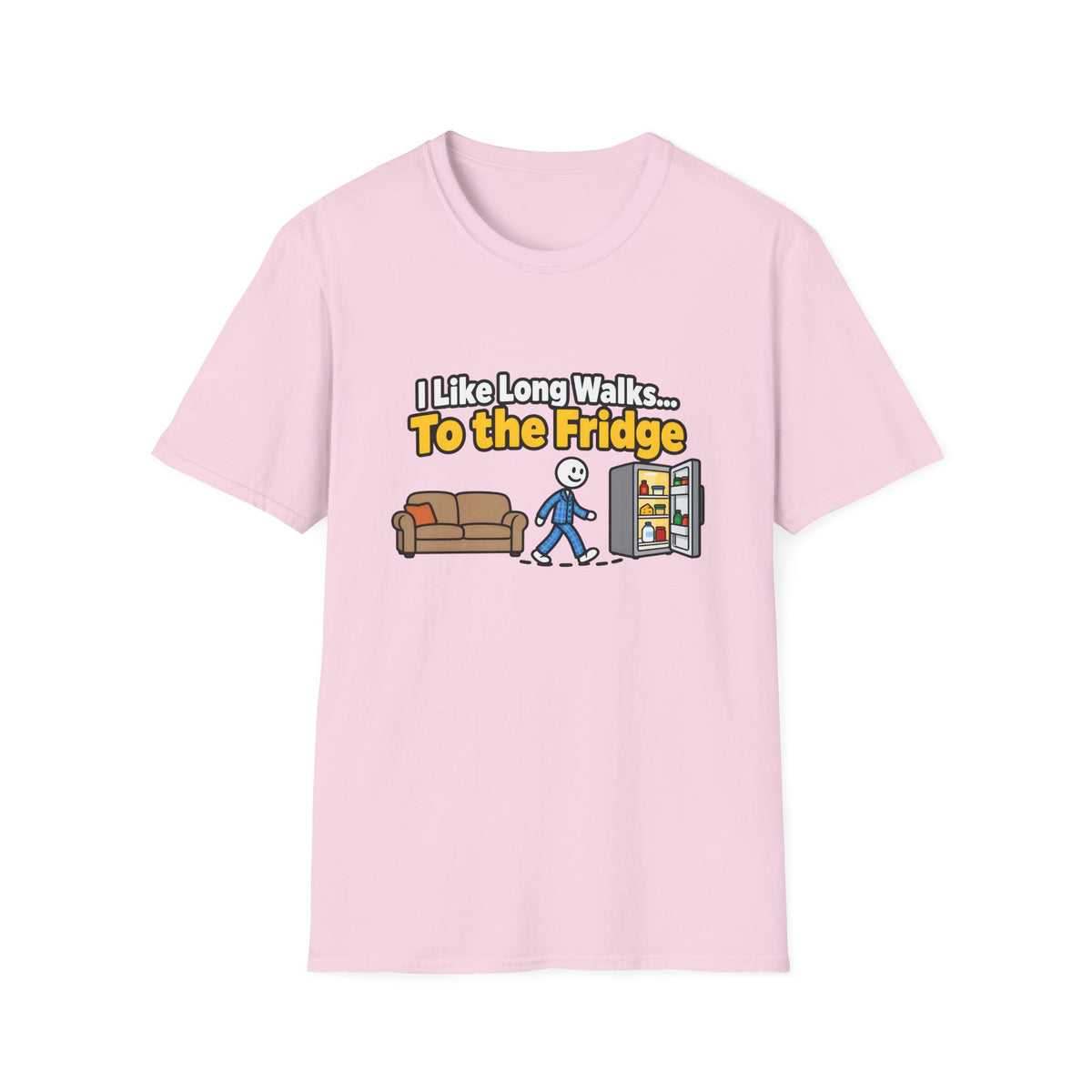 I Like Long Walks To The Fridge — Funny Couch & Snack Humor Graphic Unisex Softstyle T-Shirt