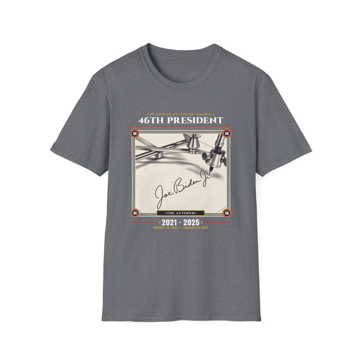 46th President - The Autopen (2021–2025) Vintage Engraving Portrait Unisex Softstyle T-Shirt
