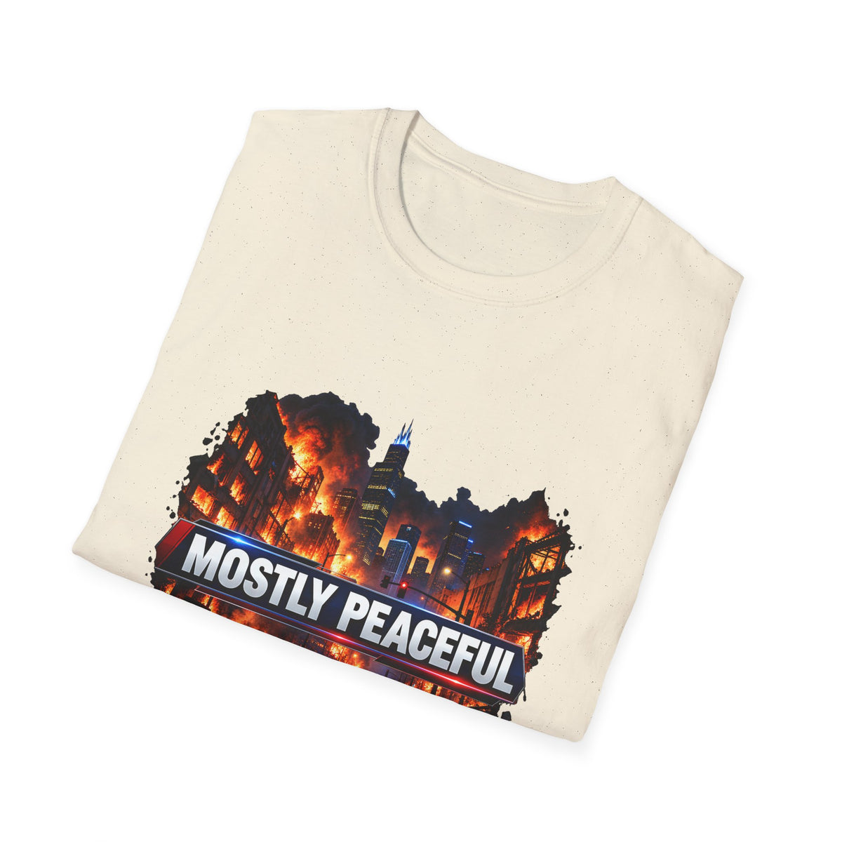 Mostly Peaceful — Fiery City News Banner Parody Graphic Unisex Softstyle T-Shirt
