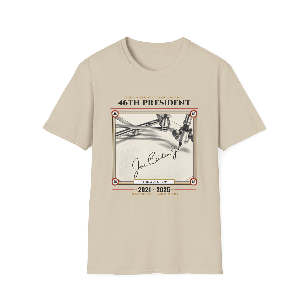 46th President - The Autopen (2021–2025) Vintage Engraving Portrait Unisex Softstyle T-Shirt