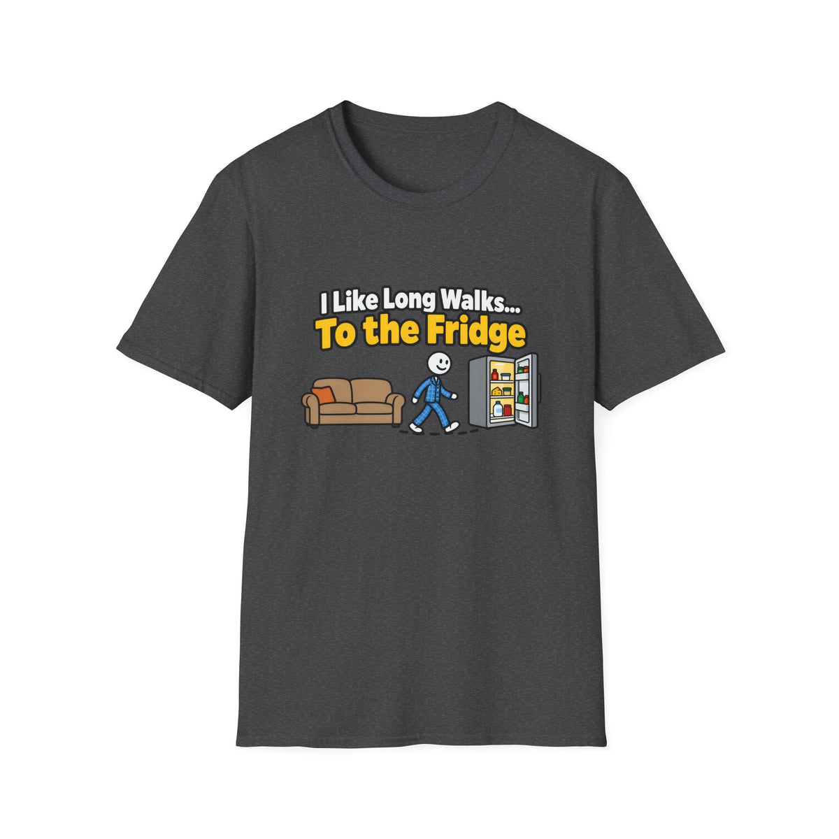 I Like Long Walks To The Fridge — Funny Couch & Snack Humor Graphic Unisex Softstyle T-Shirt