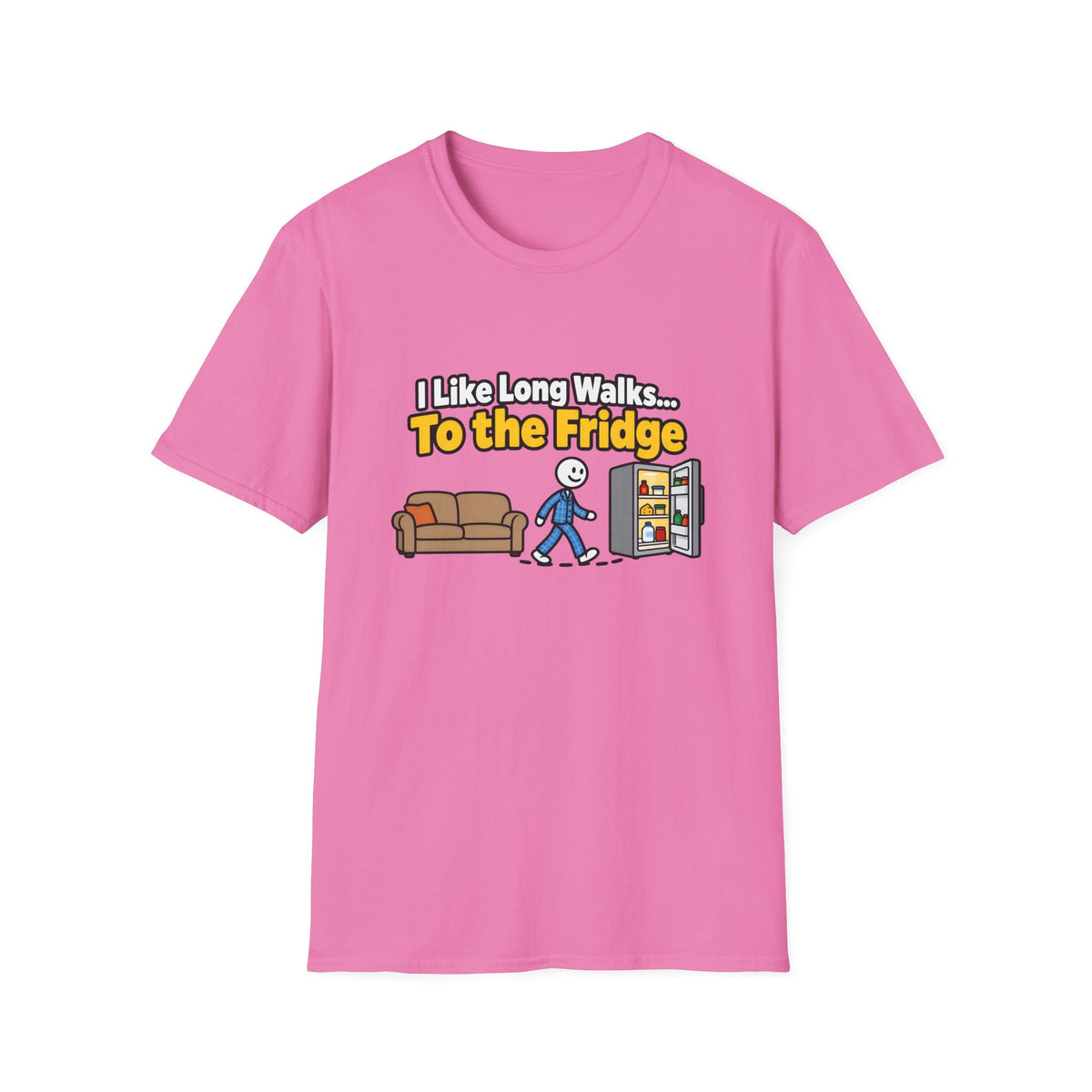 I Like Long Walks To The Fridge — Funny Couch & Snack Humor Graphic Unisex Softstyle T-Shirt