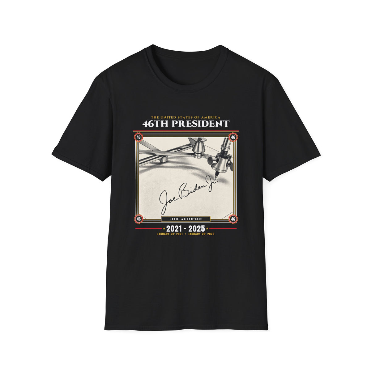 46th President - The Autopen (2021–2025) Vintage Engraving Portrait Unisex Softstyle T-Shirt