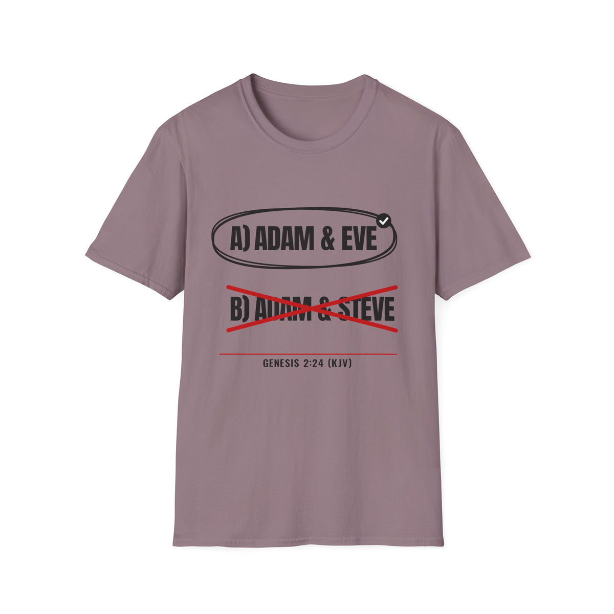 Adam & Eve Not Adam & Steve - God's Creation Order (Genesis 1:27 & 2:24 KJV) Unisex Softstyle T-Shirt