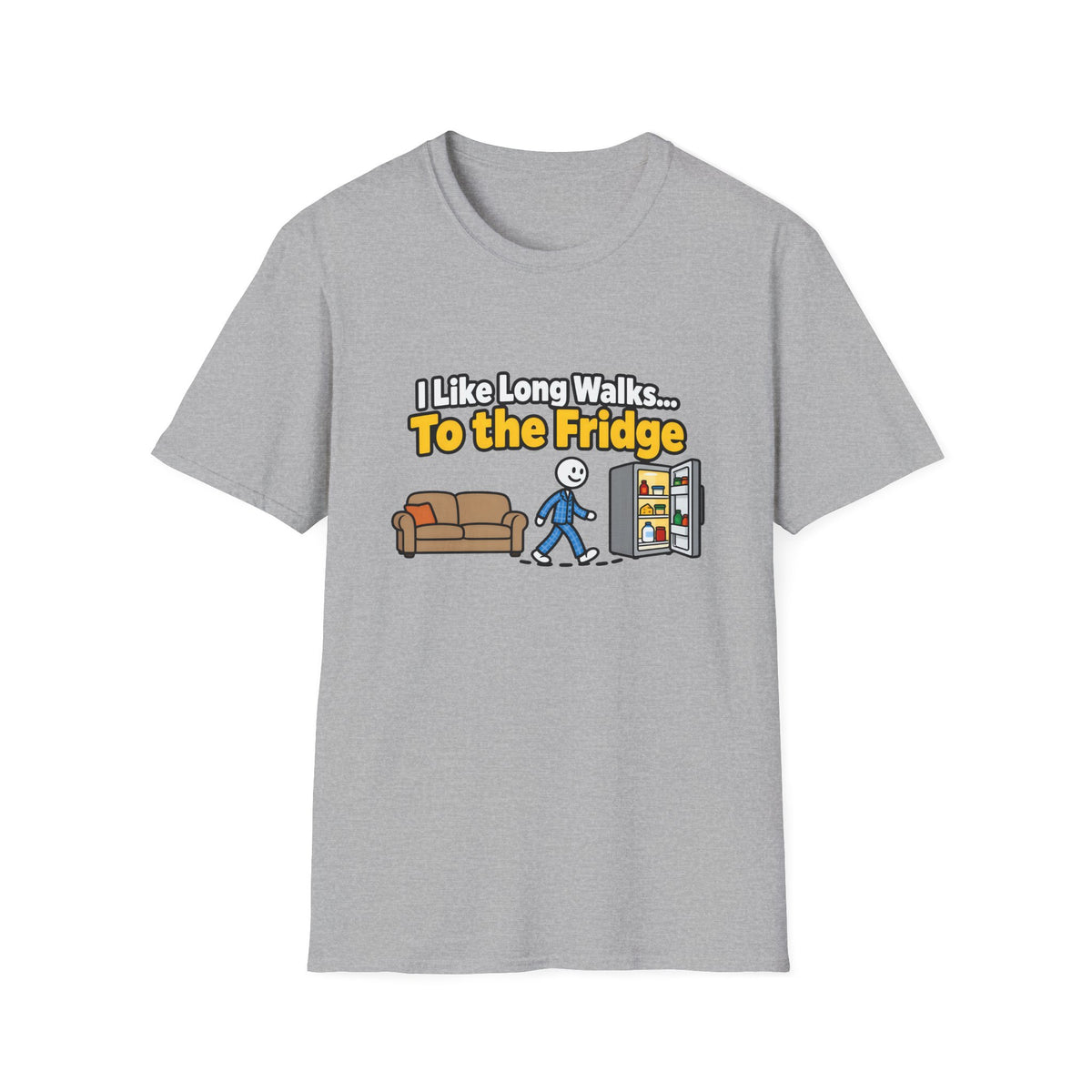 I Like Long Walks To The Fridge — Funny Couch & Snack Humor Graphic Unisex Softstyle T-Shirt