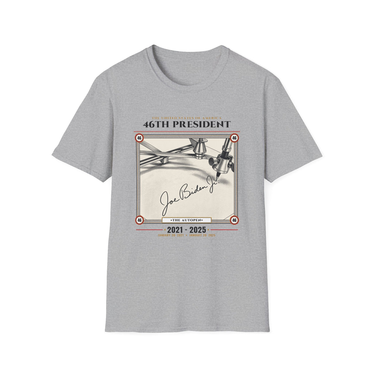 46th President - The Autopen (2021–2025) Vintage Engraving Portrait Unisex Softstyle T-Shirt