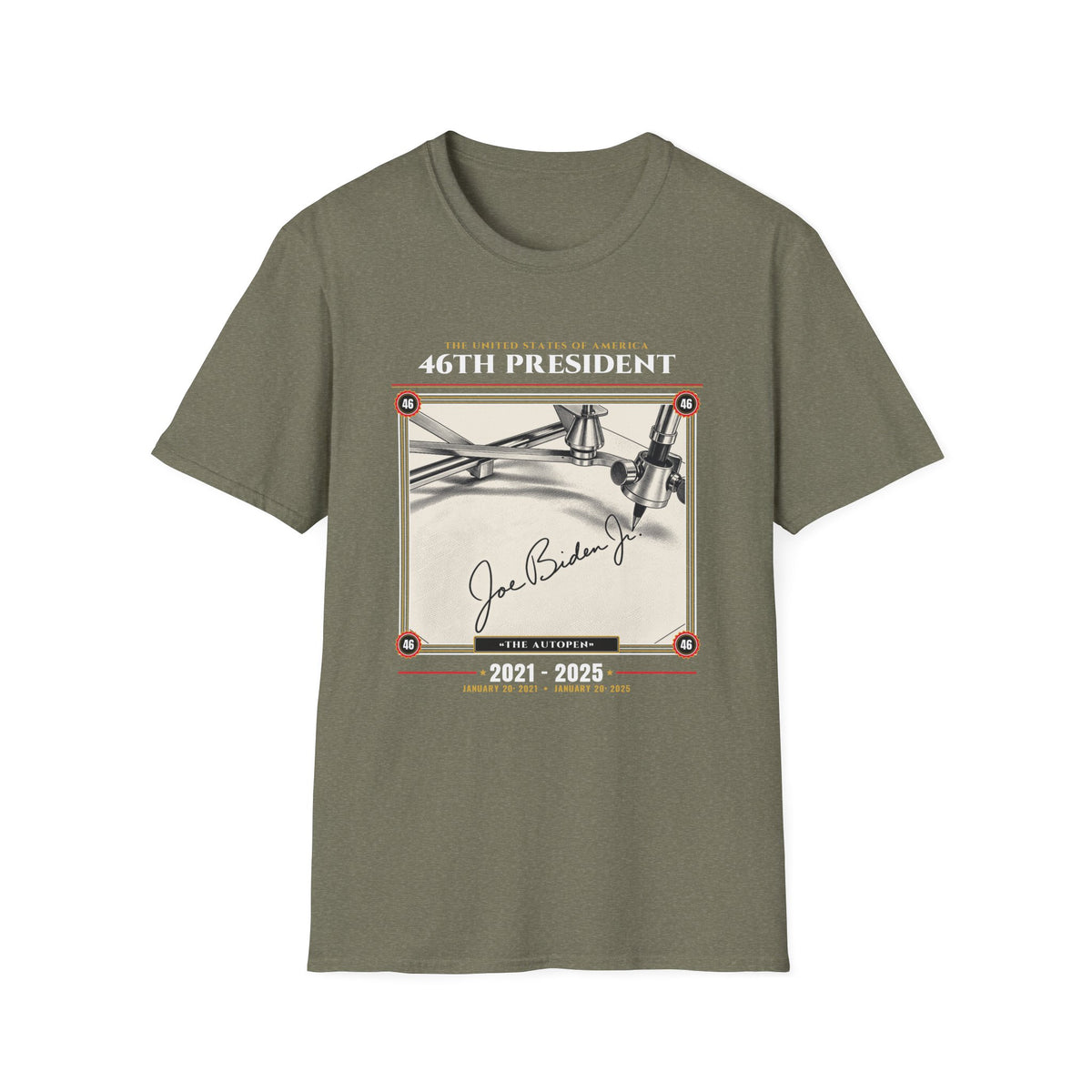 46th President - The Autopen (2021–2025) Vintage Engraving Portrait Unisex Softstyle T-Shirt