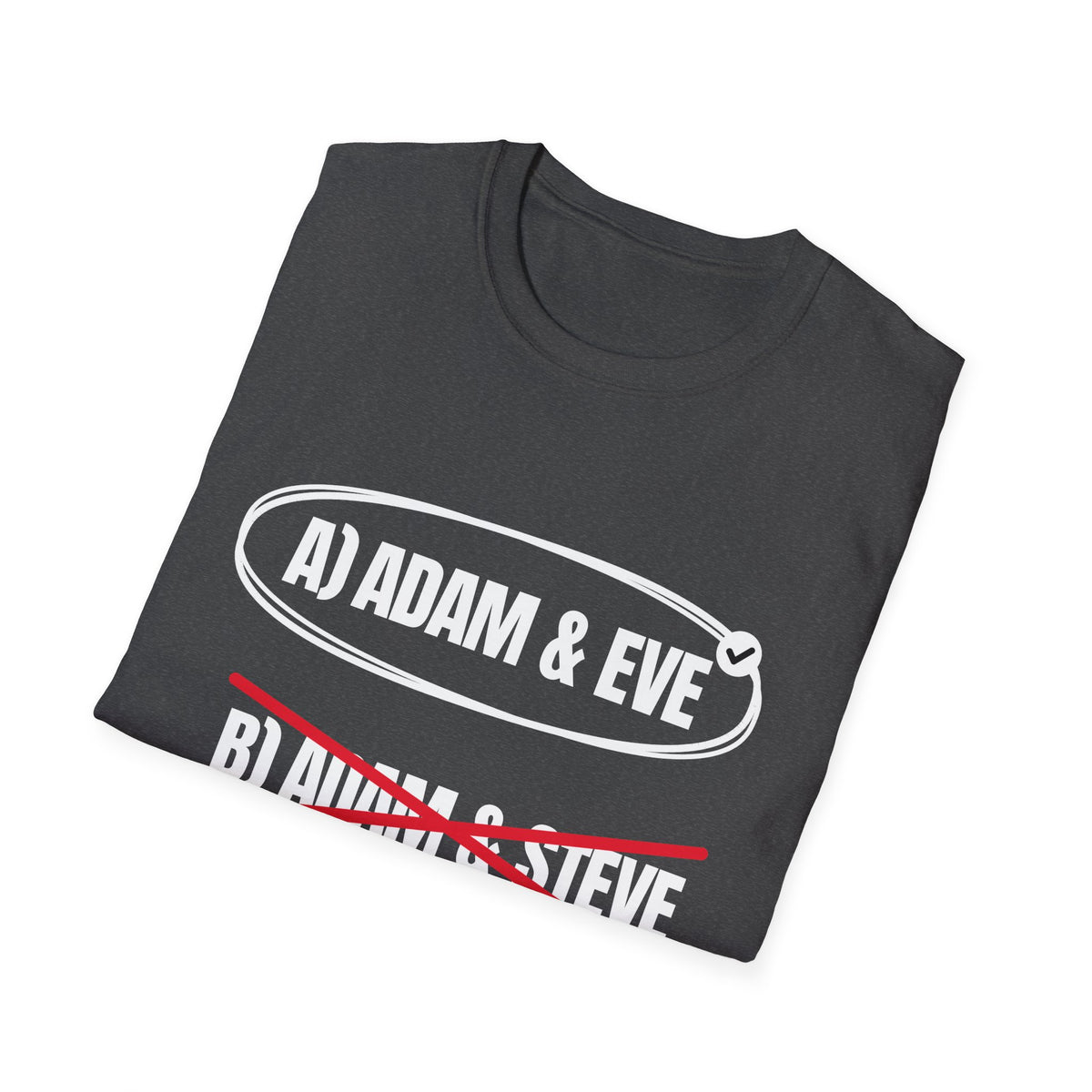 Adam & Eve Not Adam & Steve - God's Creation Order (Genesis 1:27 & 2:24 KJV) Unisex Softstyle T-Shirt