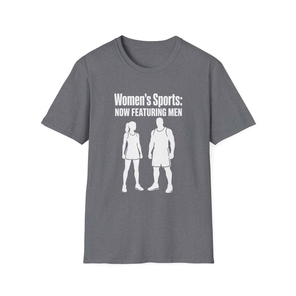 Women's Sports Now Featuring Men — Athlete Silhouette Political Satire Unisex Softstyle T-Shirt