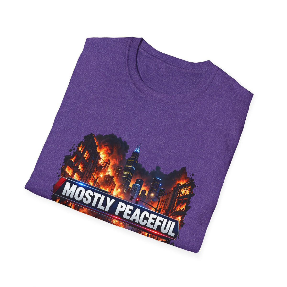 Mostly Peaceful — Fiery City News Banner Parody Graphic Unisex Softstyle T-Shirt