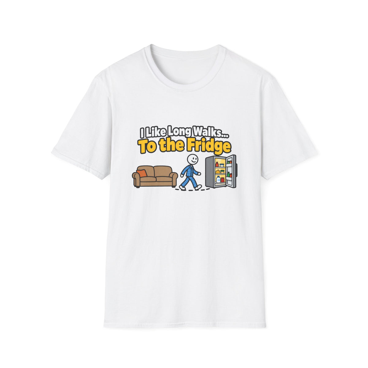 I Like Long Walks To The Fridge — Funny Couch & Snack Humor Graphic Unisex Softstyle T-Shirt