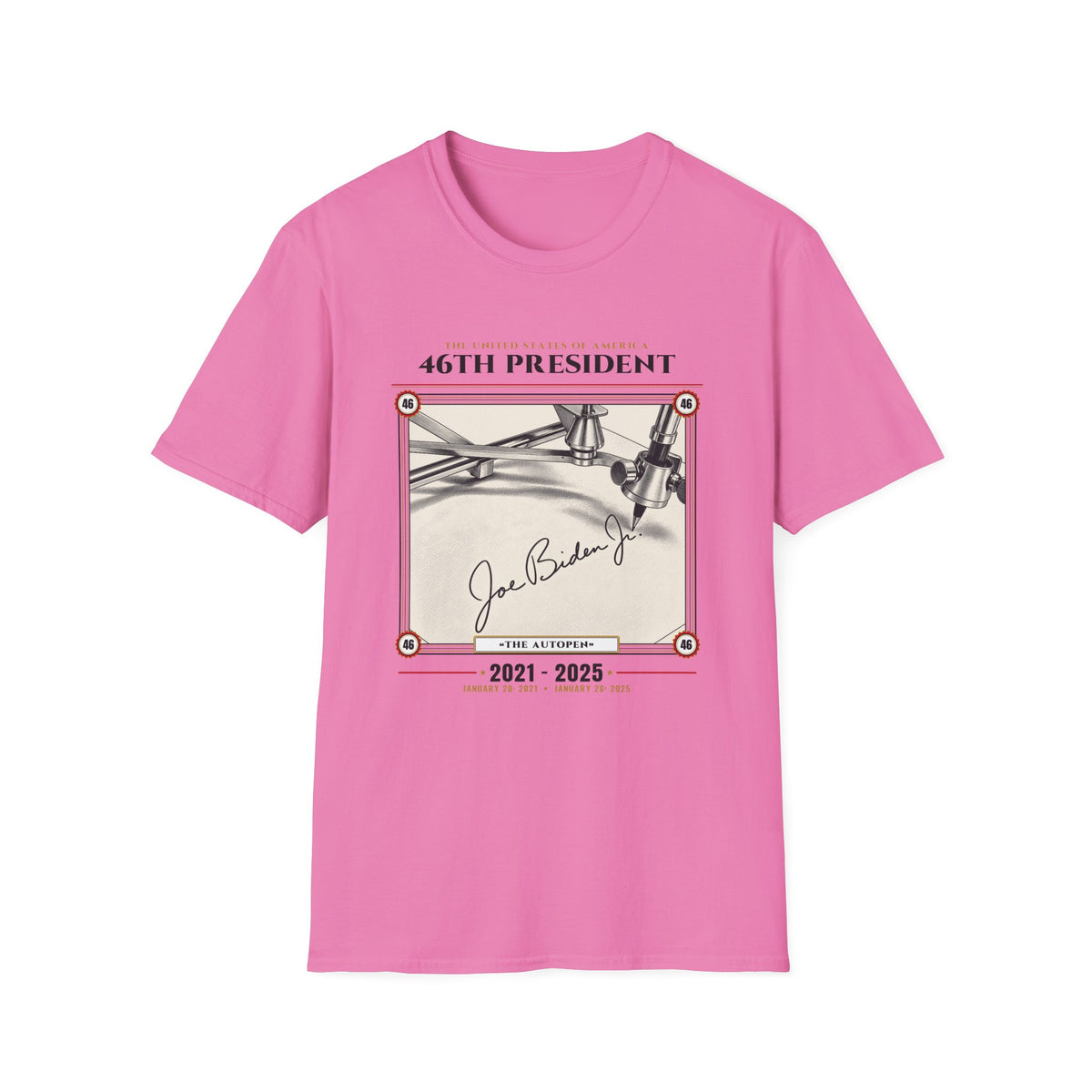46th President - The Autopen (2021–2025) Vintage Engraving Portrait Unisex Softstyle T-Shirt
