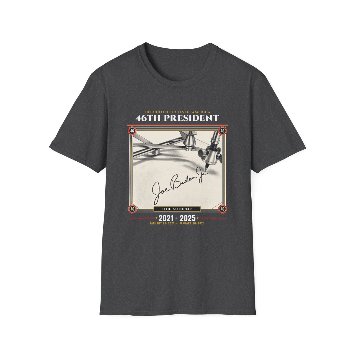 46th President - The Autopen (2021–2025) Vintage Engraving Portrait Unisex Softstyle T-Shirt