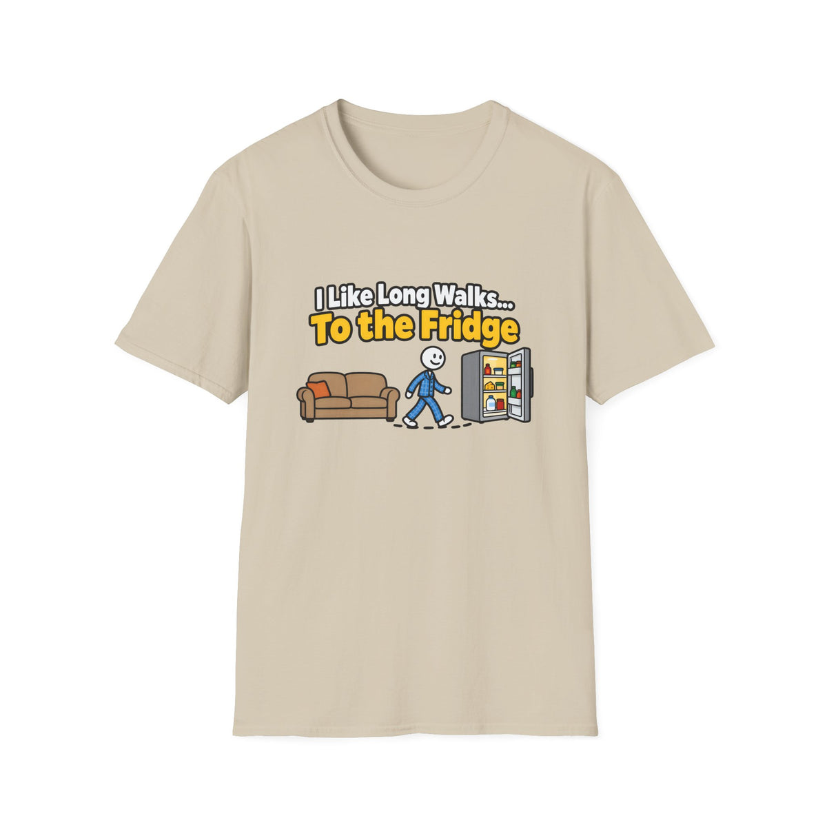 I Like Long Walks To The Fridge — Funny Couch & Snack Humor Graphic Unisex Softstyle T-Shirt