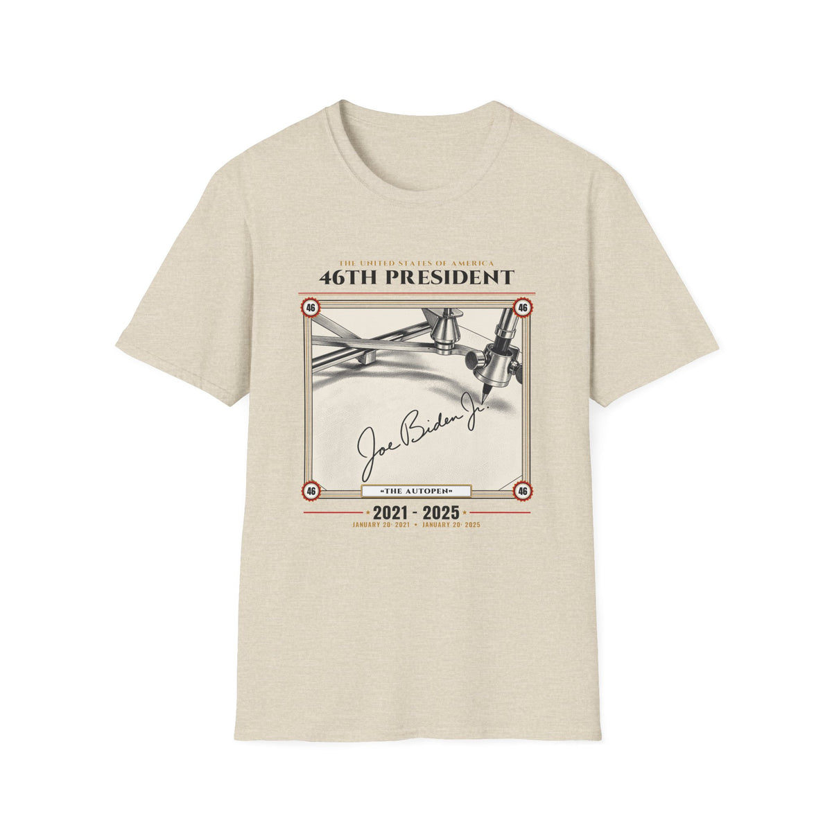 46th President - The Autopen (2021–2025) Vintage Engraving Portrait Unisex Softstyle T-Shirt