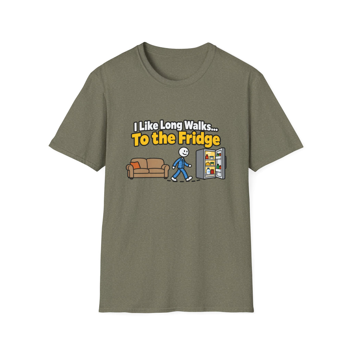 I Like Long Walks To The Fridge — Funny Couch & Snack Humor Graphic Unisex Softstyle T-Shirt