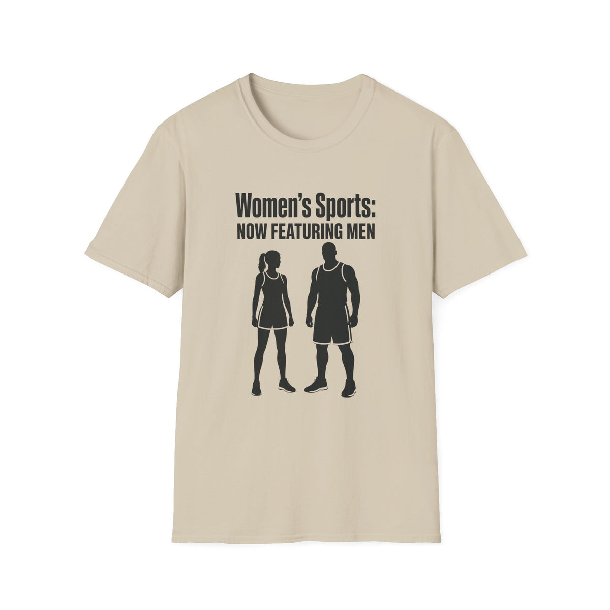 Women's Sports Now Featuring Men — Athlete Silhouette Political Satire Unisex Softstyle T-Shirt