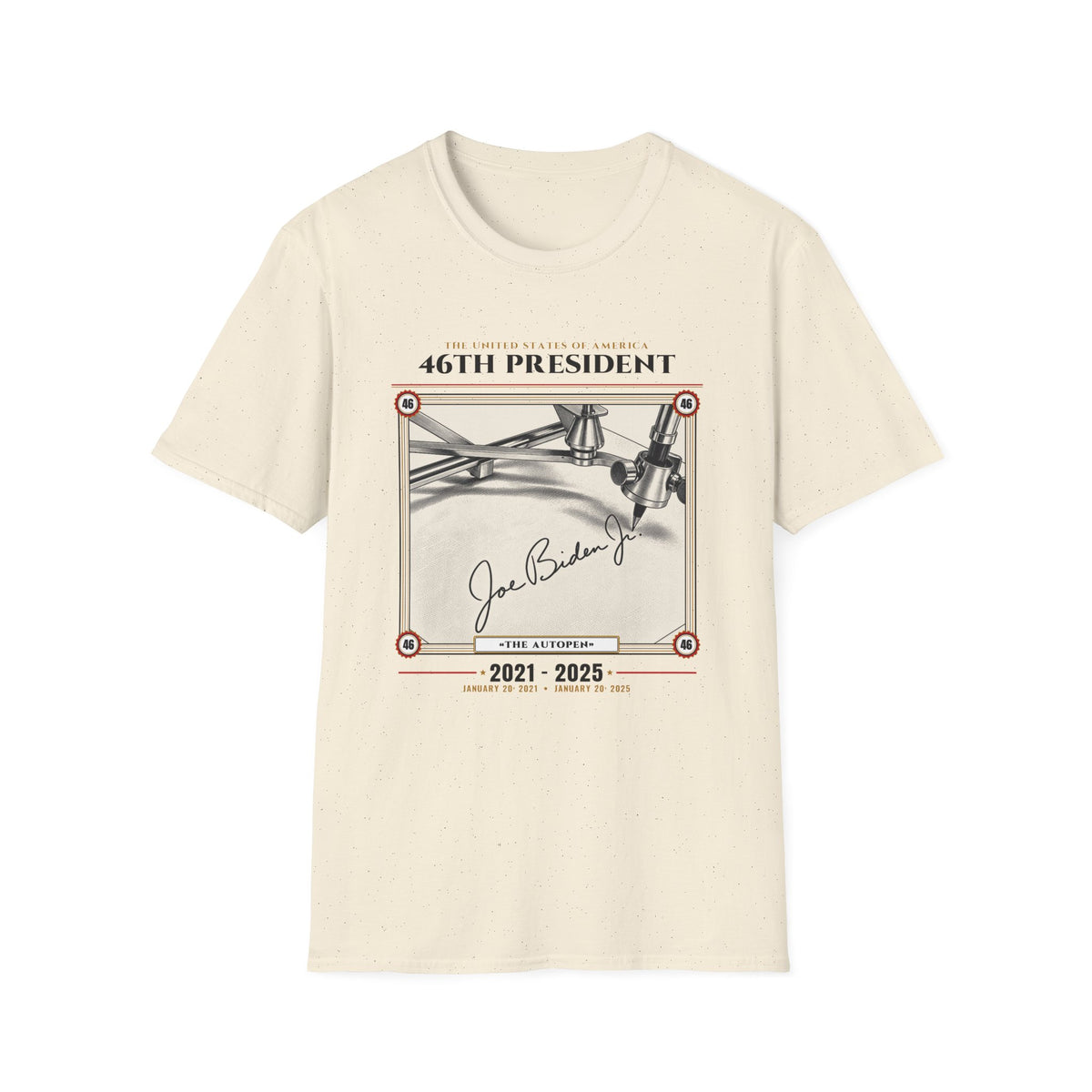 46th President - The Autopen (2021–2025) Vintage Engraving Portrait Unisex Softstyle T-Shirt