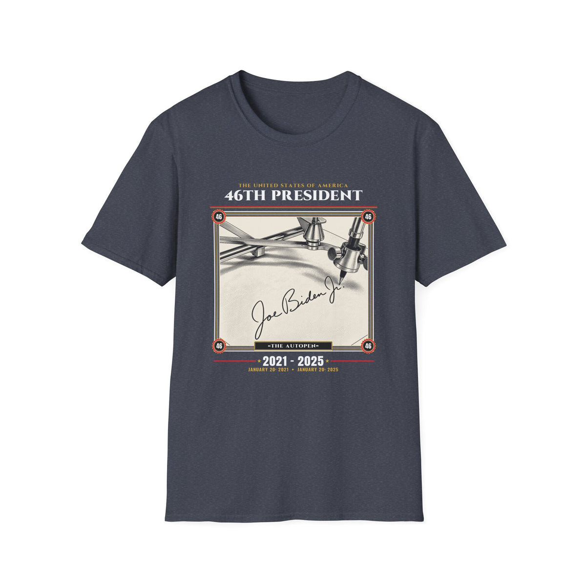 46th President - The Autopen (2021–2025) Vintage Engraving Portrait Unisex Softstyle T-Shirt