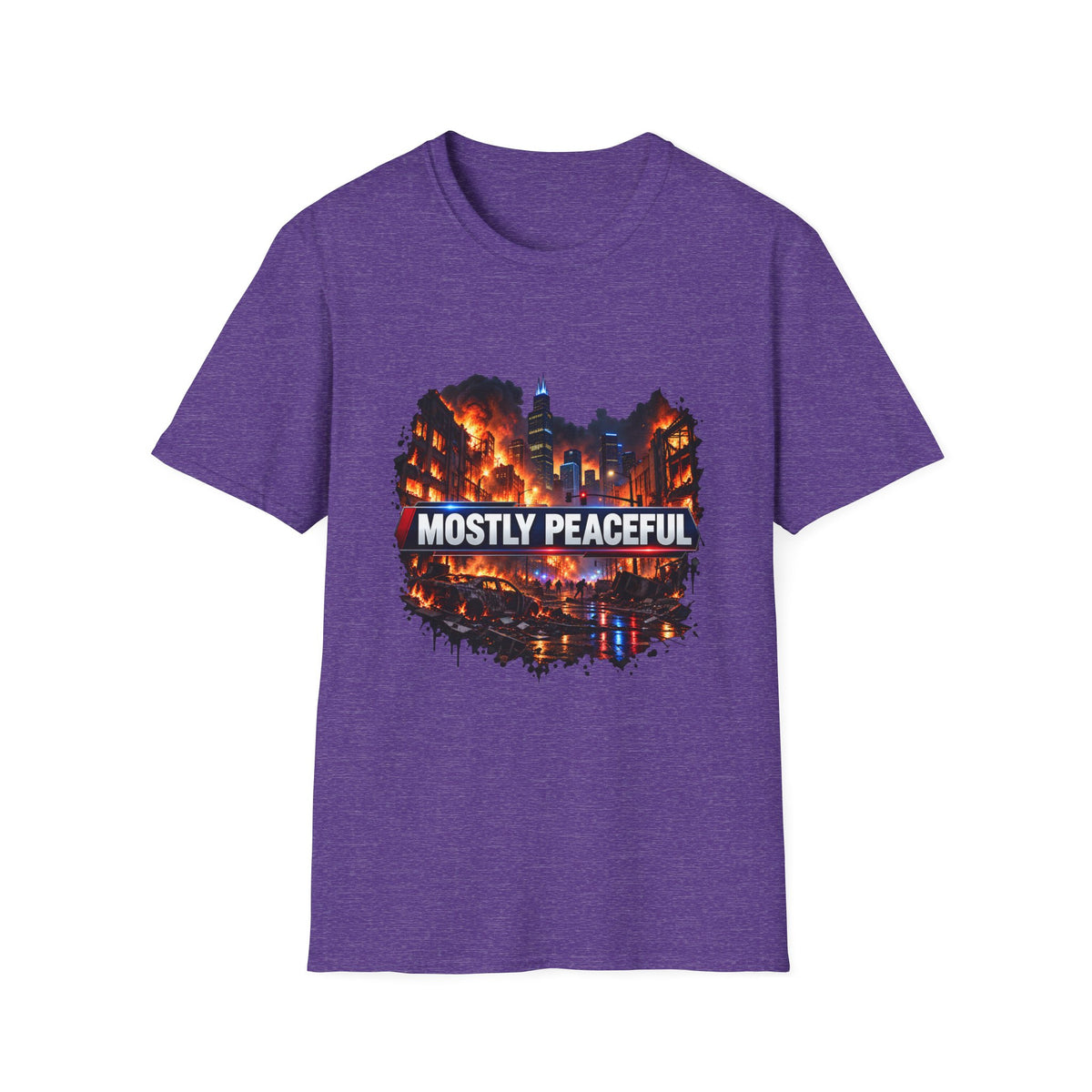Mostly Peaceful — Fiery City News Banner Parody Graphic Unisex Softstyle T-Shirt