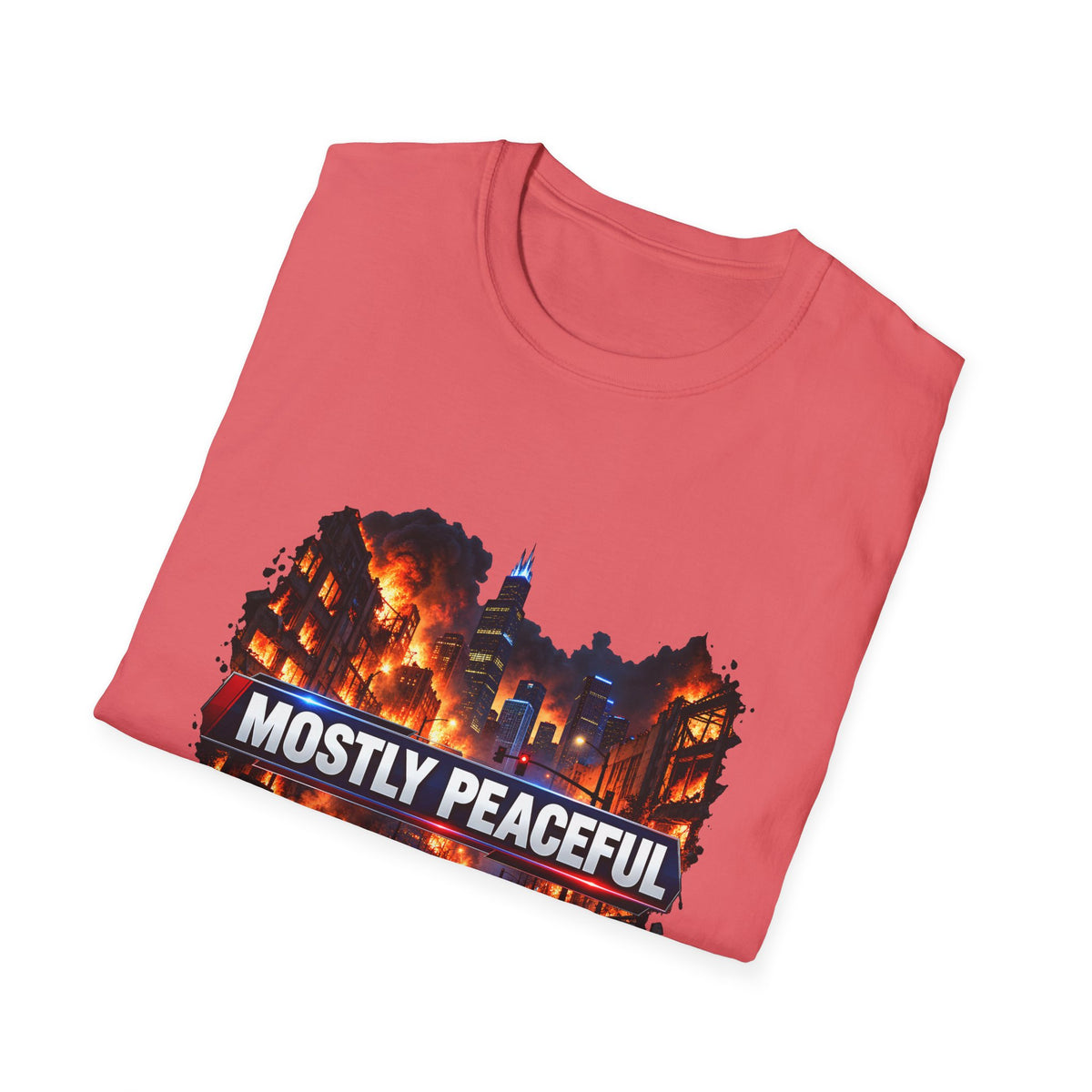 Mostly Peaceful — Fiery City News Banner Parody Graphic Unisex Softstyle T-Shirt