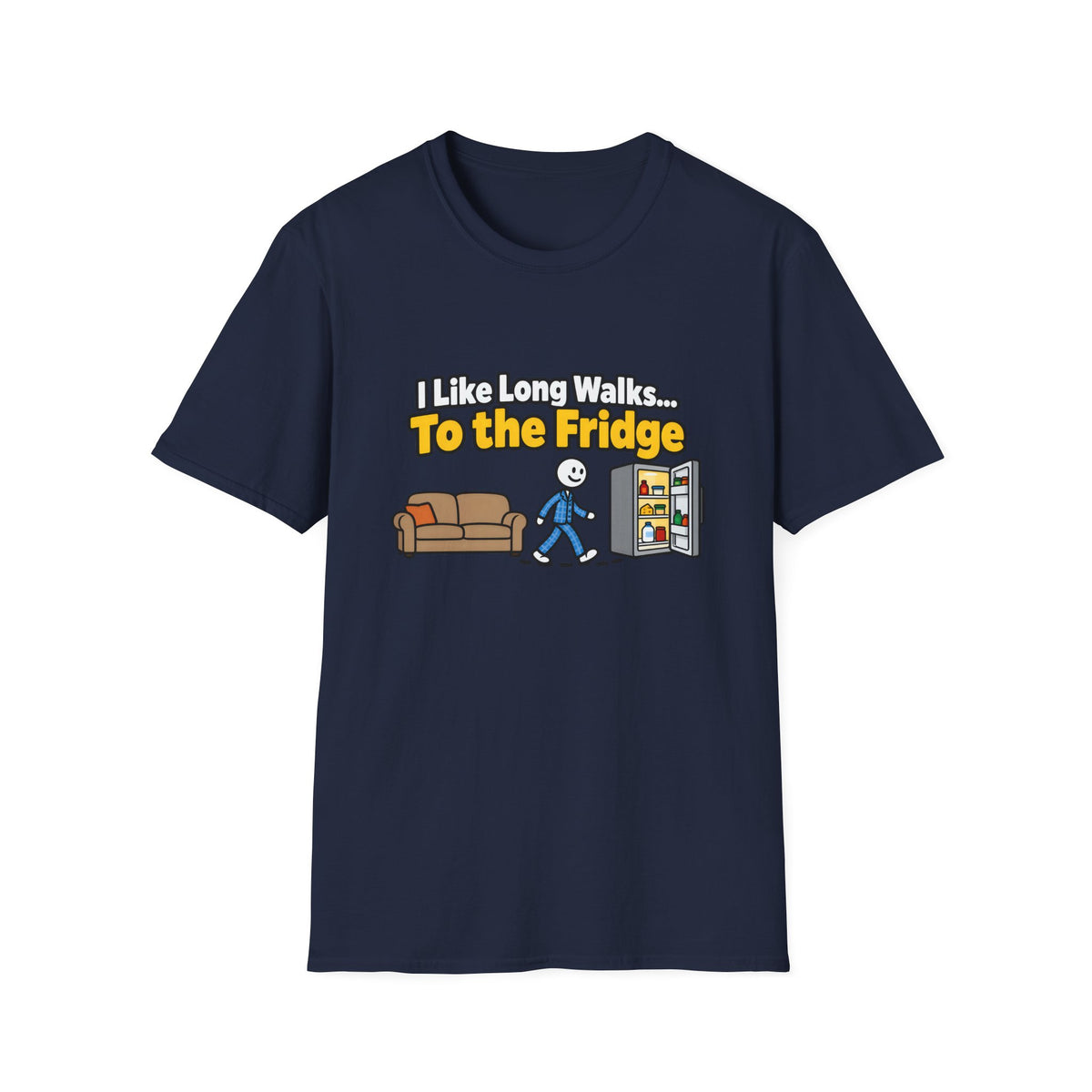 I Like Long Walks To The Fridge — Funny Couch & Snack Humor Graphic Unisex Softstyle T-Shirt