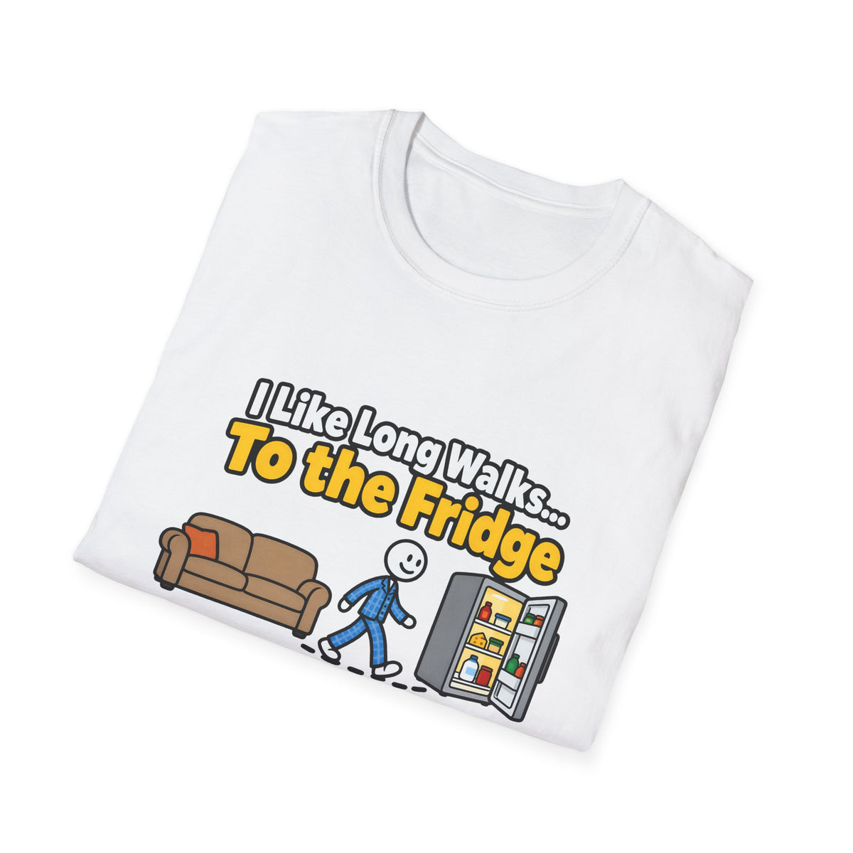I Like Long Walks To The Fridge — Funny Couch & Snack Humor Graphic Unisex Softstyle T-Shirt