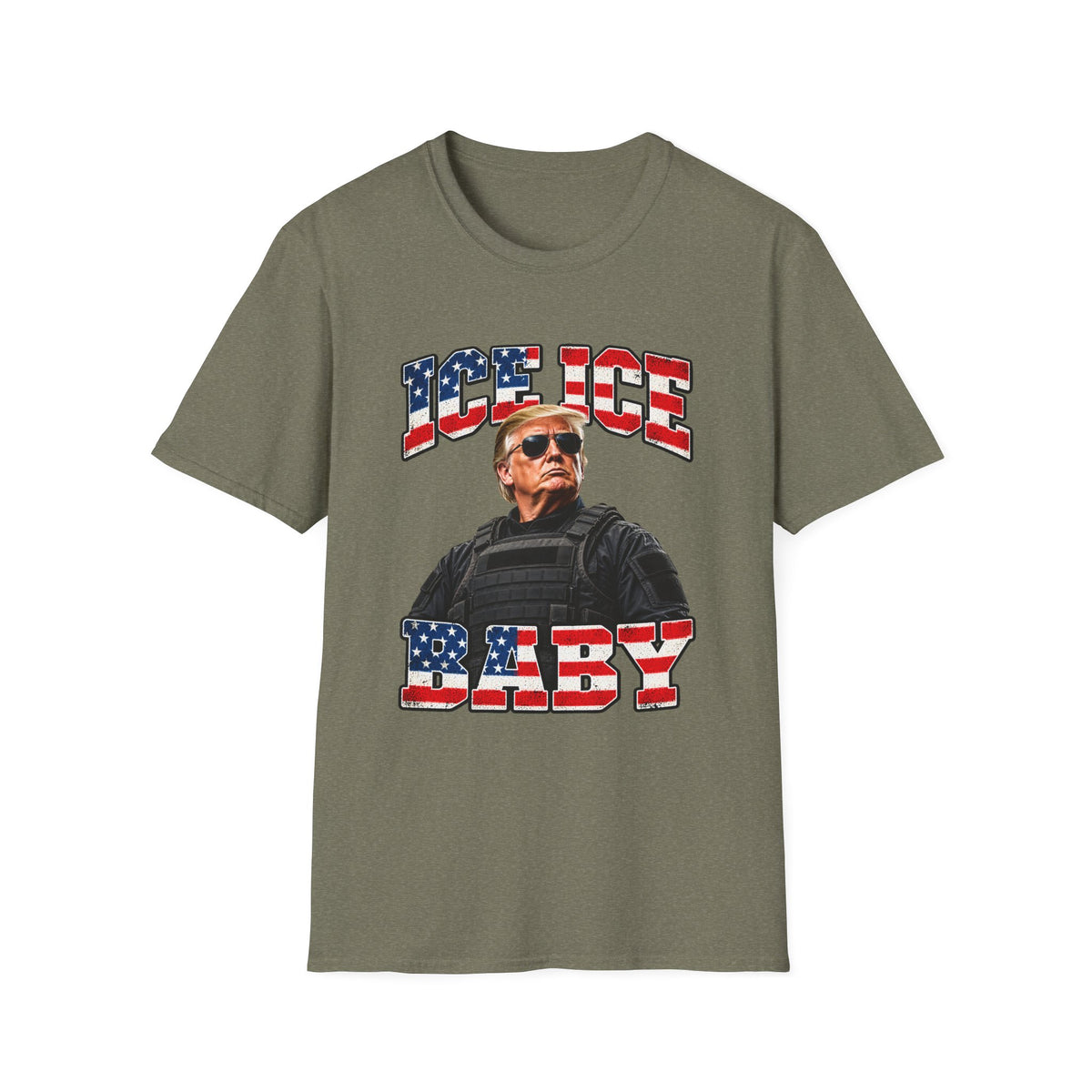 Ice Ice Baby — Trump Tactical Vest & American Flag Graphic Unisex Softstyle T-Shirt