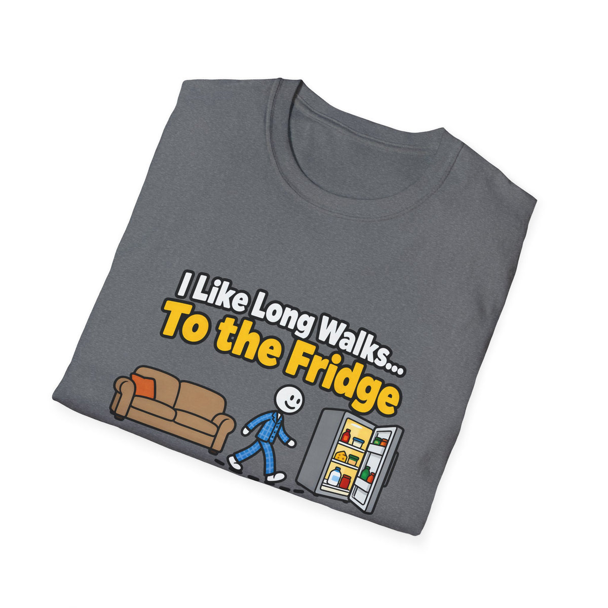 I Like Long Walks To The Fridge — Funny Couch & Snack Humor Graphic Unisex Softstyle T-Shirt